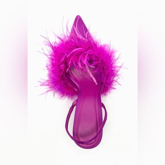 ZARA FEATHERED FABRIC HEELS FUCHSIA - Picture 2 of 4